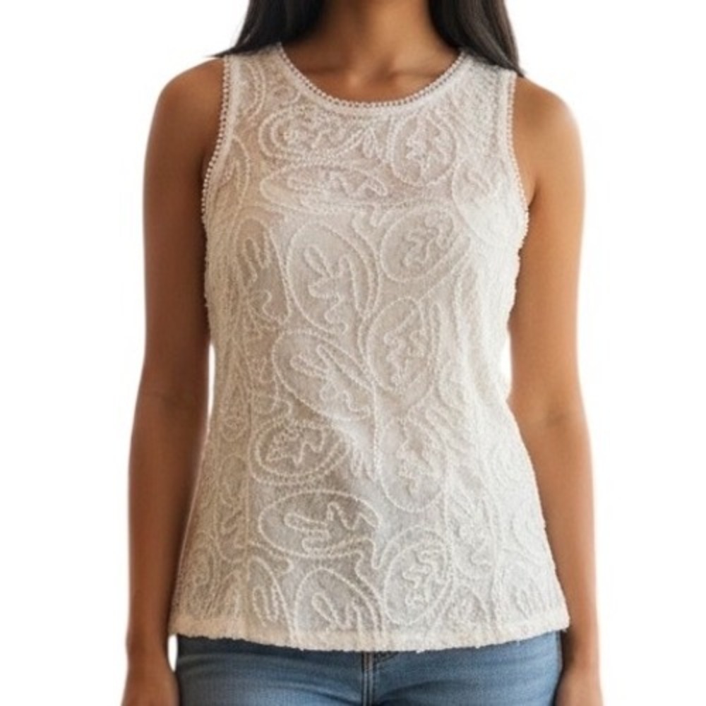 WHITE HOUSE BLACK MARKET Ivory Paisley Lace‎ Sleeveless Shell Top Size 6